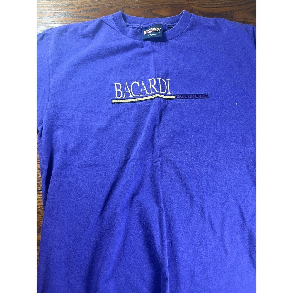 VTG Mens PUERTO RICO Bacardi Rum Shirt Purple Made In USA Size Large EMBROIDERED